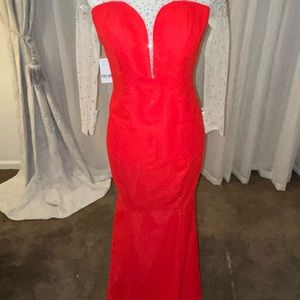 Red Off the Shoulder Evening Gown, NWT
